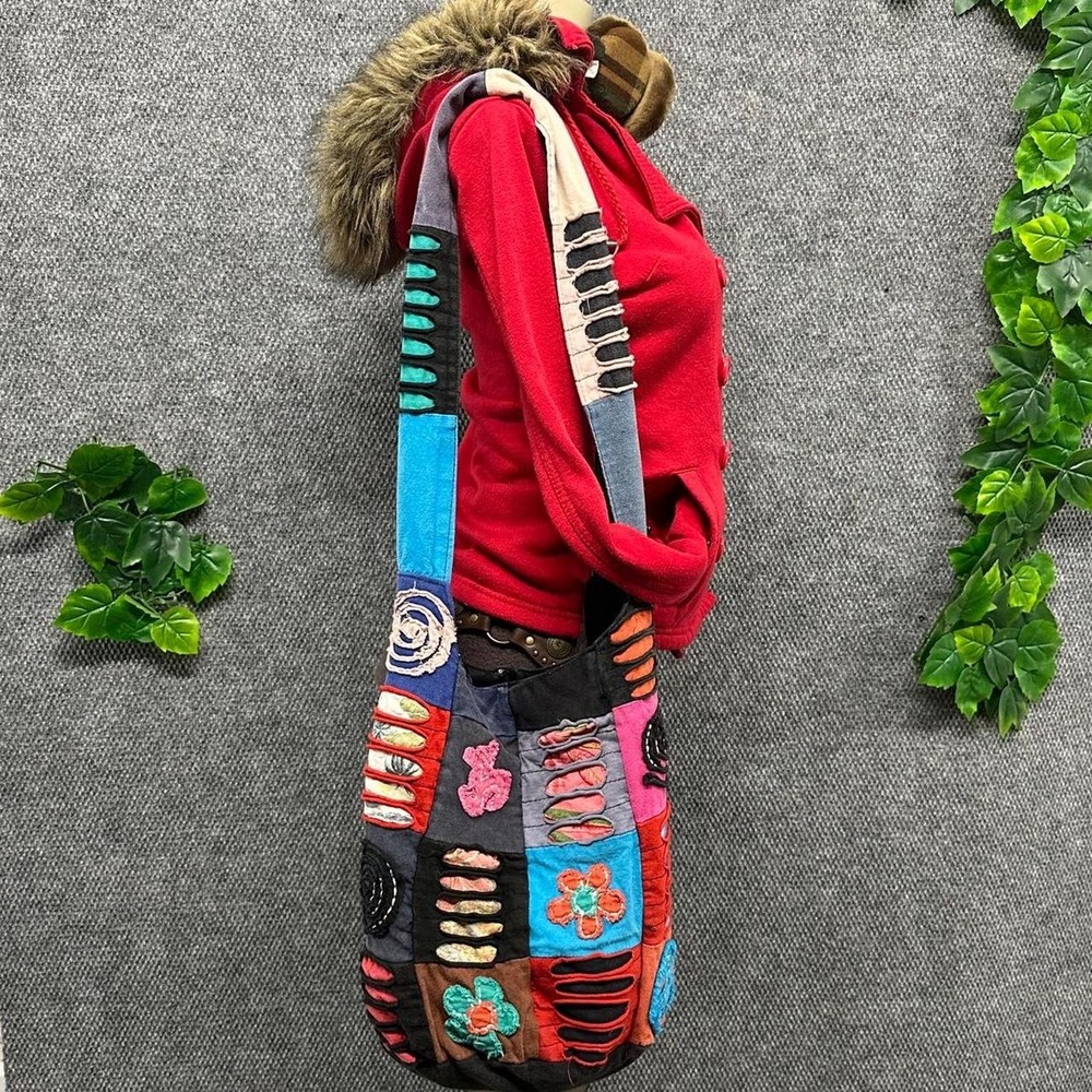 Colorful Patchwork Floral Distressed Boho Hobo Shoulder Bag